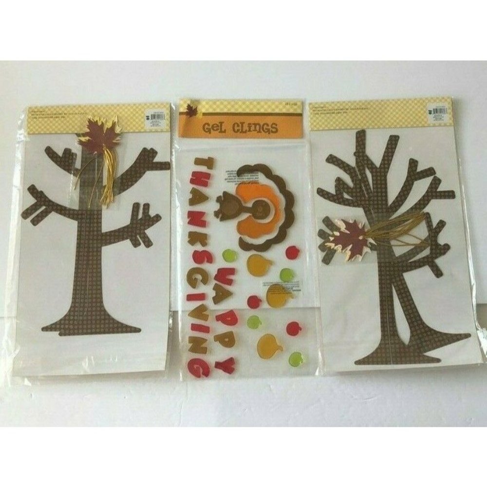 3 pc CRAFT ACTIVITY TREE DECORATING KITS :PAPER TREE & PAPER LEAVES+GEL CLINGS